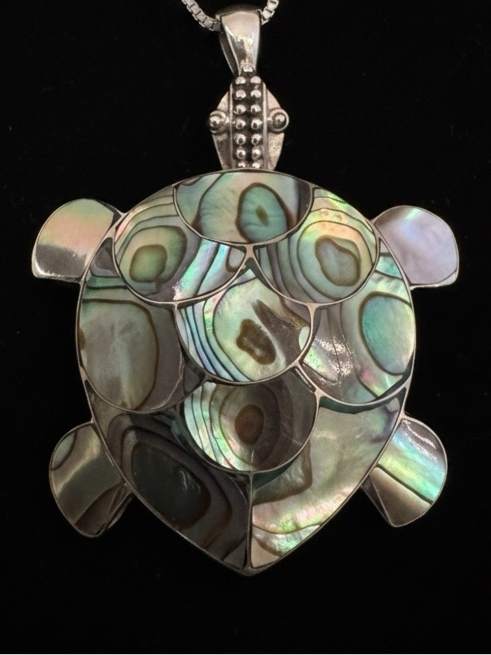 Abalone Shell Turtle Pendant - Iridescent Green sterling silver with 18”‎ chain